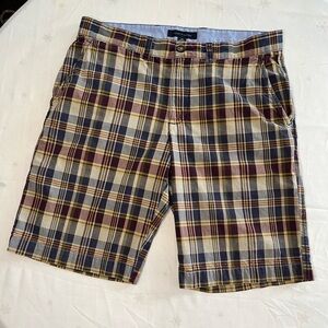 Tommy Hilfiger Men's Plaid Shorts, Burgundy and Navy, 100% Cotton, Preppy